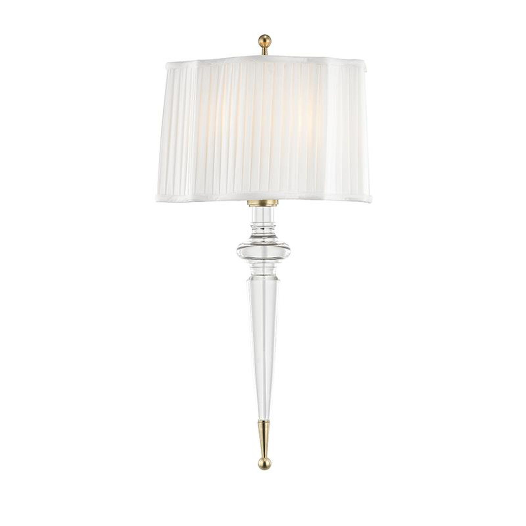 Shown in Aged Brass finish and Off White Faux Silk shade